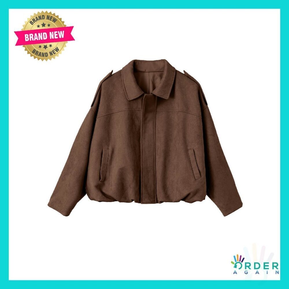 Faux Suede Bomber Jacket Cropped Zip Up Y2K Chic Trendy Outerwear